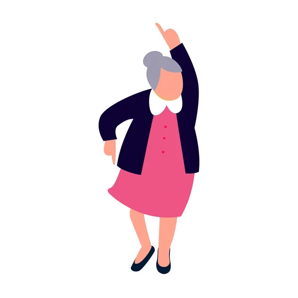 Mujer mayor bailando. Feliz personaje de baile de anciana . — Vector de stock