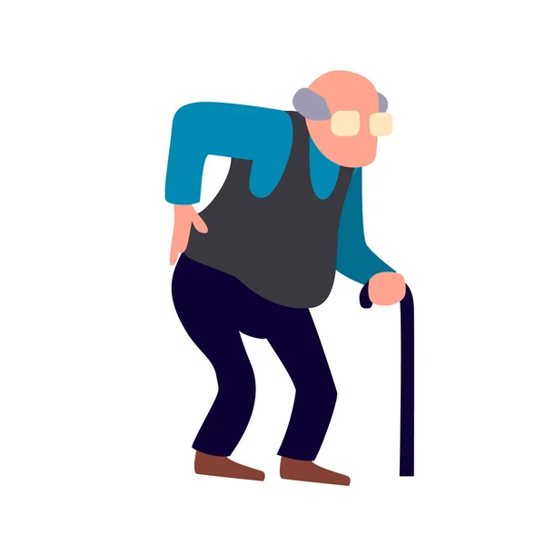 Παλιά ο άνθρωπος έχει πόνο στην πλάτη. Ανώτερος τραυματισμό πρόβλημα υγείας. Ηλικιωμένους άνδρες feelling κακό μετά από τραυματισμό. — Διανυσματικό Αρχείο