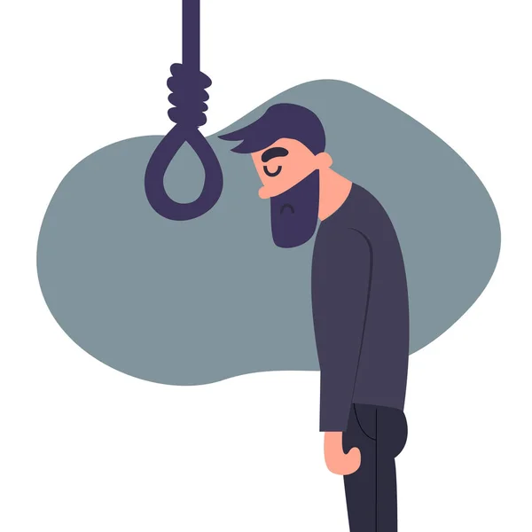 卡通单位绝望的人想上吊自杀。抑郁的年轻人想自杀。心理焦虑概念 — 图库矢量图片