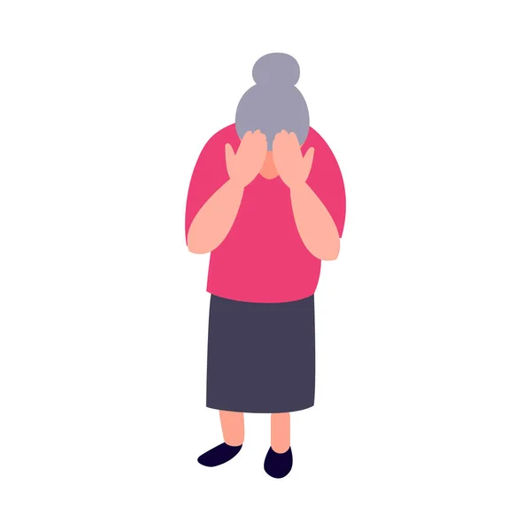 Μοναχικό Λυπημένος Παλιά Γυναίκα Ώριμη Γυναίκα Κλαίει Καλύπτει Πρόσωπό Της — Διανυσματικό Αρχείο