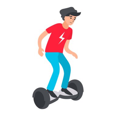 Genç sürme modern elektrikli scooter. Teen gyroboard. Genç çocuk Hoverboard üzerinde sürüş.