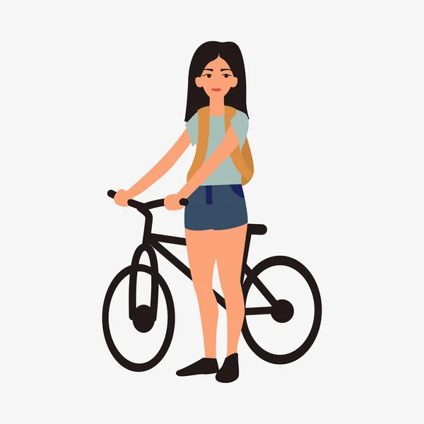 Young girl with bicycle. — Stock Vector