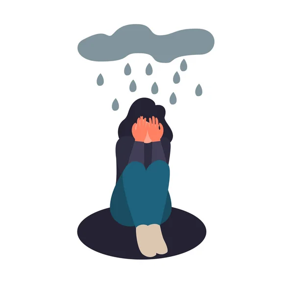 Κατάθλιψη γυναίκα κάθεται στο πάτωμα — Διανυσματικό Αρχείο
