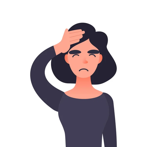 Frustrierte Frau mit Kopfschmerzen. — Stockvektor