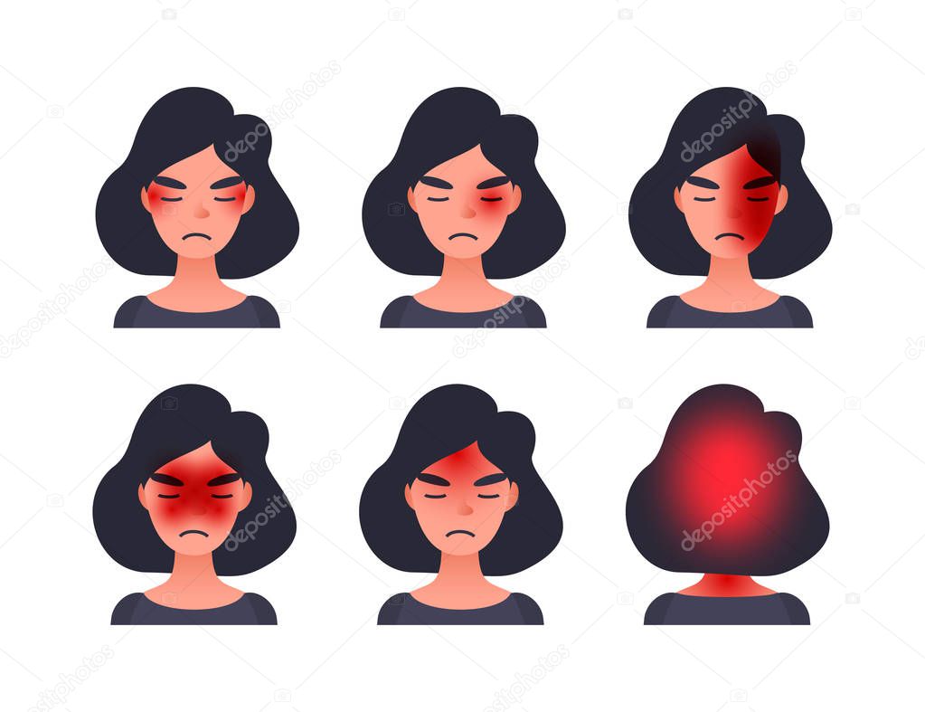 Set of headache types on different area