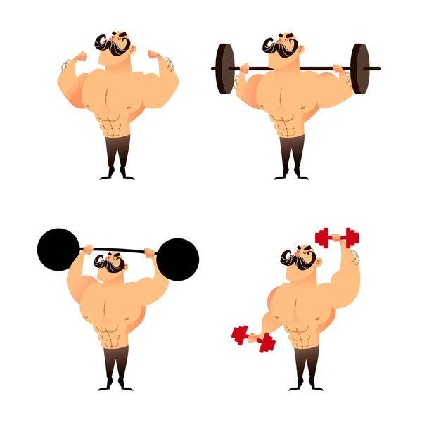 Starke muskulöse athletische Bodybuilder gesetzt. Zeichentrickfigur — Stockvektor