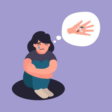 Genç erkek katta oturan ve ölüm hakkında düşünme intihar depresyon muzdarip. Depresif kadın güçlü ilaç uyuşturucu ve hap alarak intihar etmek istiyorum.