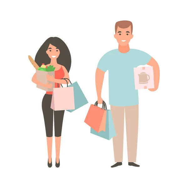 Familia en el supermercado para comprar. Concepto de compras . — Vector de stock