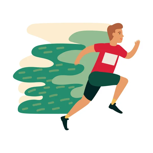 Runner atlet hareket. Komik adam koşu — Stok Vektör