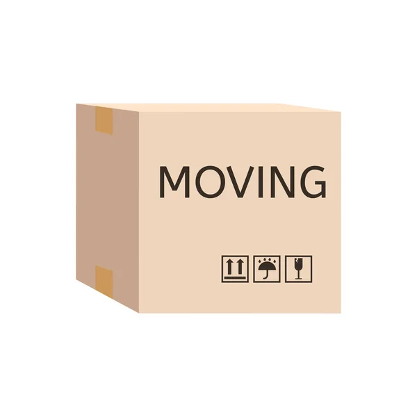 Moving carton box. Cardboard Box labelled moving. — Stock Vector