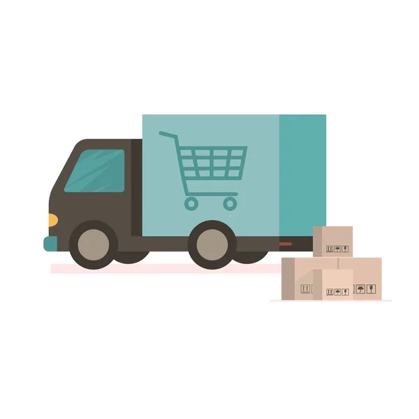 Entrega caminhão carrega pedidos on-line. Carrinha de entrega —  Vetores de Stock