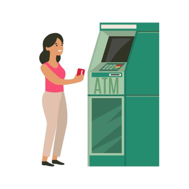 ATM 'de kredi kartından para çeken bir kadın..