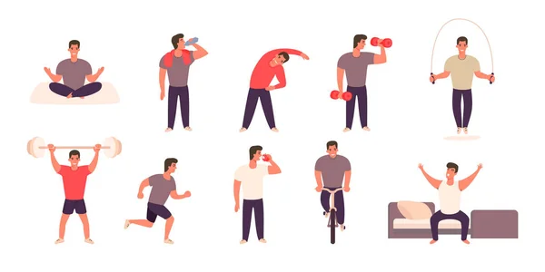 Hombre practicando diferentes deportes y actividades físicas — Vector de stock