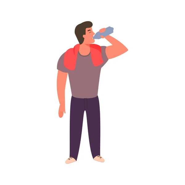 Atletik genç adam bir şişeden su içiyor — Stok Vektör