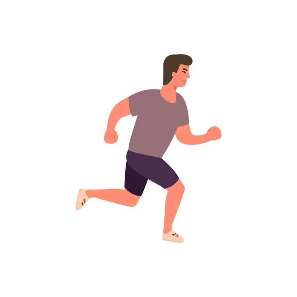 Běžec v pohybu. Kreslený plochý muž s — Stockový vektor