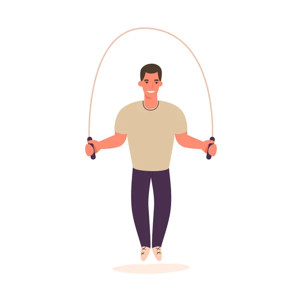 Junge männliche Sportler beim Seilspringen. Vektorkunst — Stockvektor