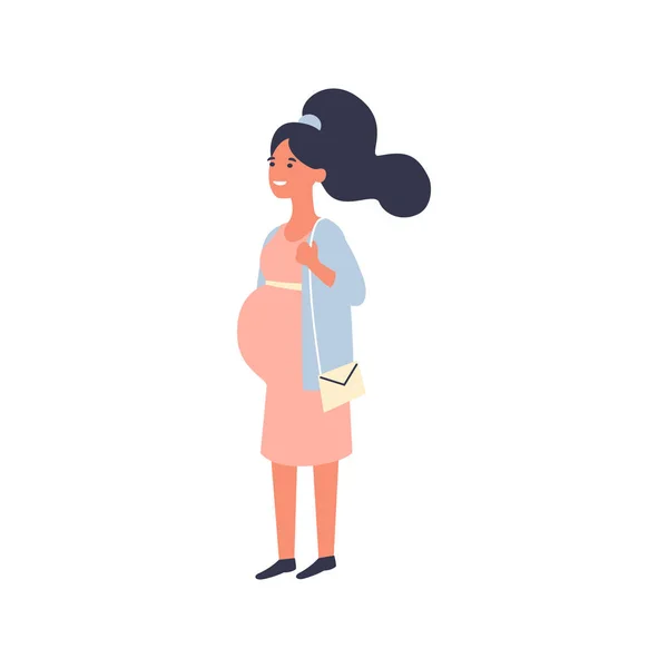 Genç güzel hamile kadın yürüyor. Hamilelik illüstrasyon. Düz çizgi film karakter tasarımı — Stok fotoğraf