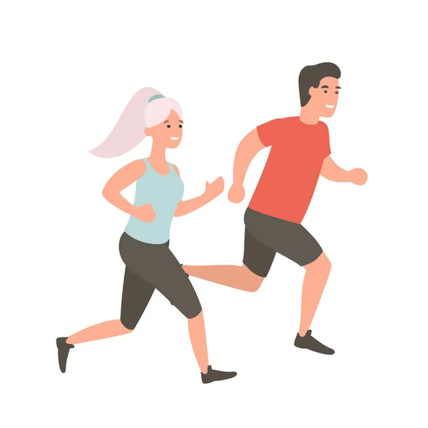 Uomo e donna che scappano. Coppia jogging all'aperto — Foto Stock