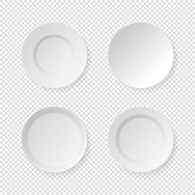 Şeffaf zeminde izole edilmiş beyaz çanak tabak