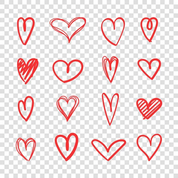 Ensemble d'icônes en forme de coeur. Croquis coeur rouge art — Image vectorielle