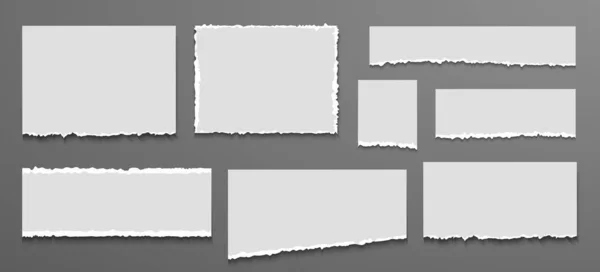 破れた白いブランクノートセット。リッピングされたノートブック用紙 — ストックベクタ
