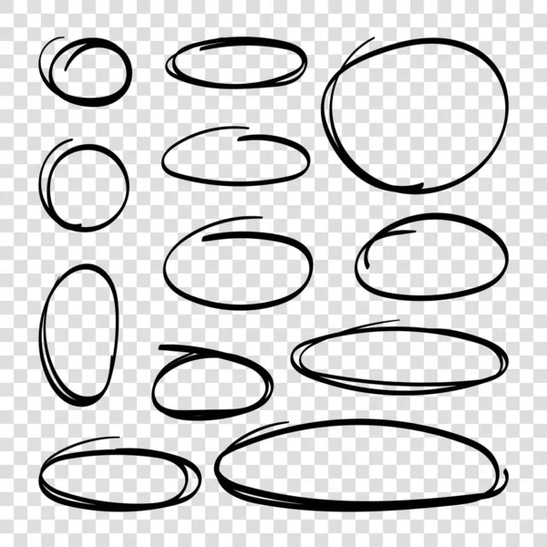 Ovales dessinés à la main. Mettez les cercles en surbrillance. Art linéaire — Image vectorielle