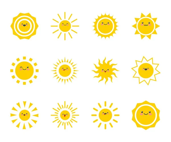 Feliz sol sonriente divertido. Lindo sol niños cara . — Vector de stock