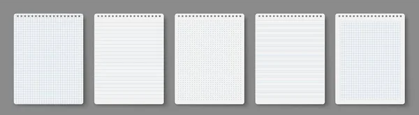 Cuadernos alineados y páginas en papel de puntos. Cuaderno de bocetos — Vector de stock