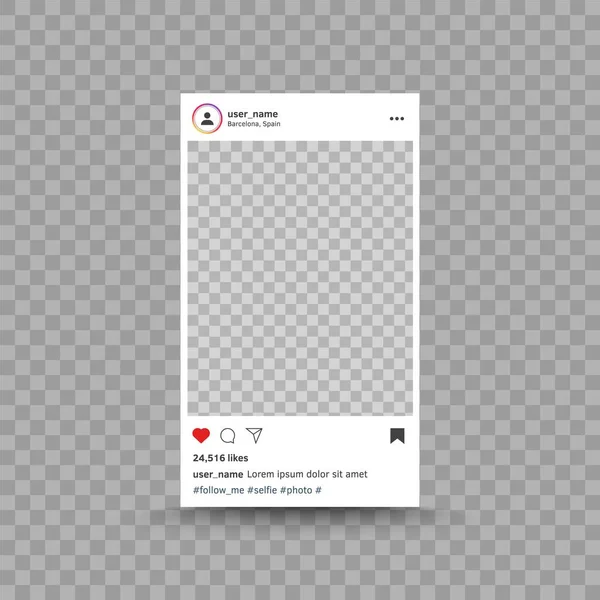 Cadre photo inspiré d'instagram. Modèle d'interface post. Conception moderne d'interface utilisateur de médias sociaux. Concept de cadre photo vectoriel — Image vectorielle