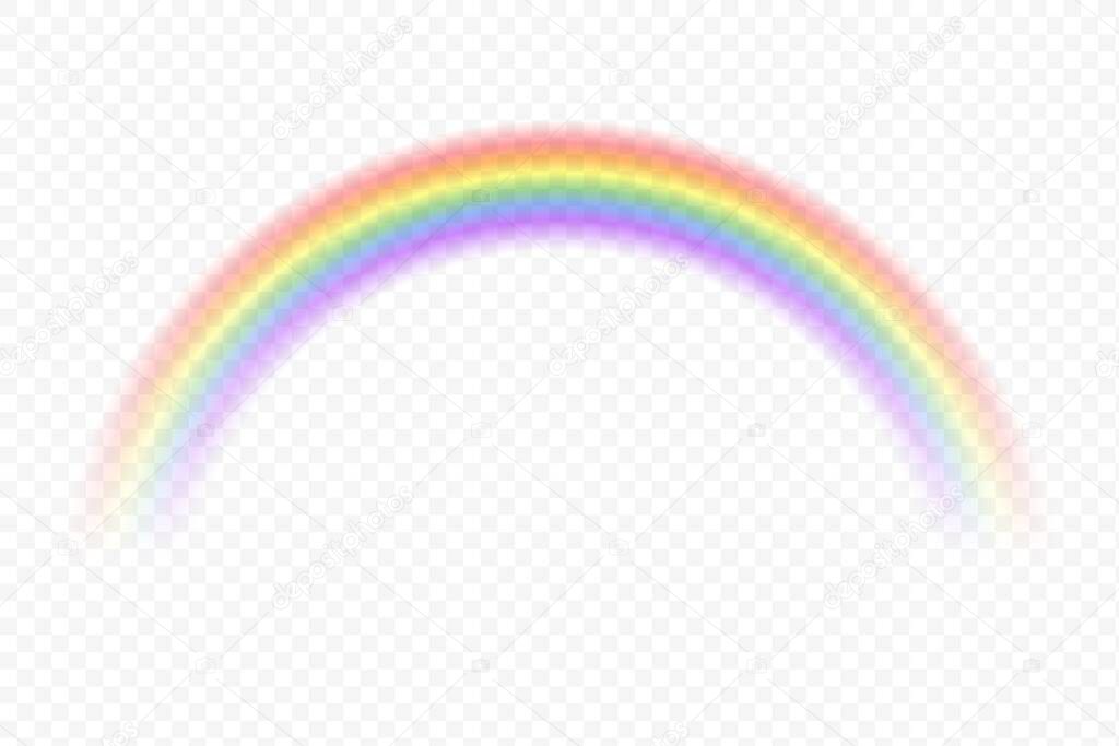 Realistic rainbow. Vector magic spectrum color after rain on transparent background