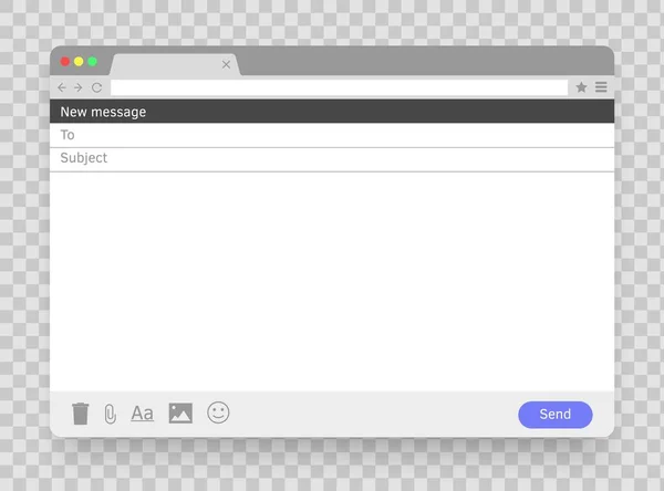 Message électronique fenêtre vide. E-mail cadre vide. Modèle de maquette de courrier. Navigateur de fenêtre. Page d'écran vectoriel. — Image vectorielle