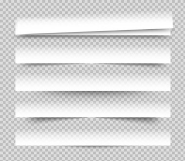 Gölgeli beyaz pankartlar. Kağıt tanıtım yazısı. Web vektör başlığı. Gri tonla arayüz. Boş çıkartmalar ayarlandı