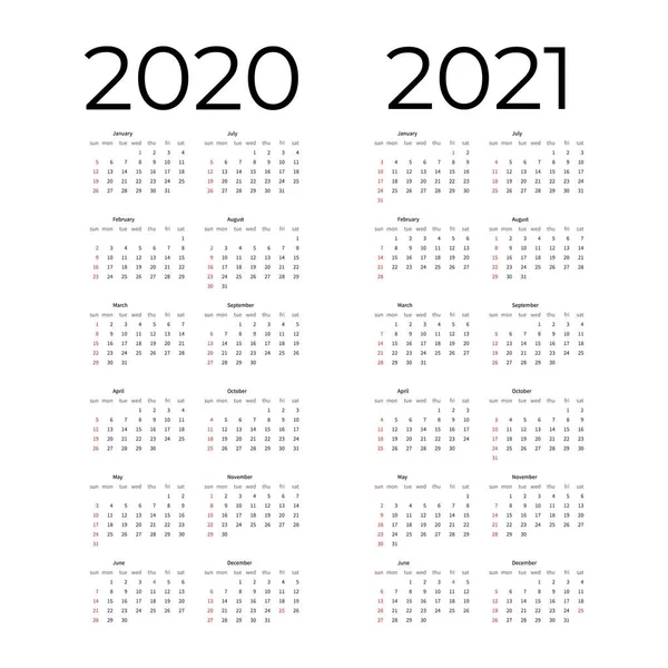 Calendar template set for 2020, 2021 years. Week starts on Monday Simple editable vertical vector calender. — Stock Vector