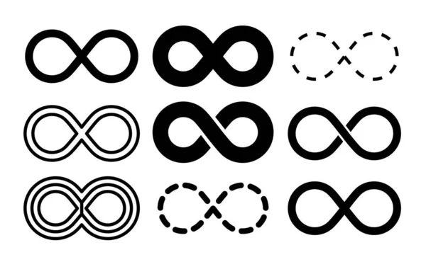 Infinity symbol. Mobius infinite arrow icon set. Endless thin linear image. Vector repetition and unlimited logo — Stock Vector