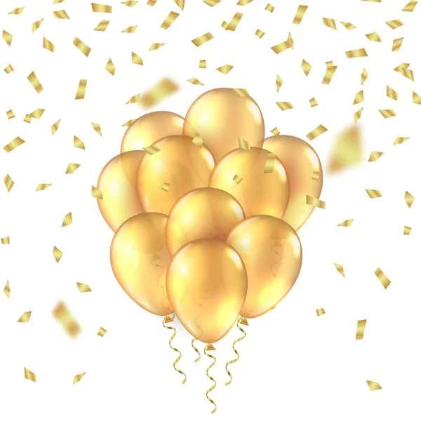 Fundo de balão dourado. Balões 3D realistas dourados folha brilho mockup. Fundo de aniversário vetorial. —  Vetores de Stock
