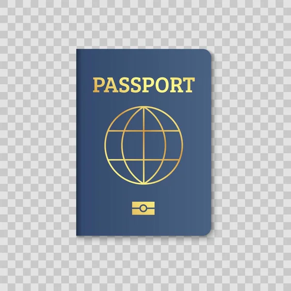 국제 여권은 빨간색과 파란색의 템플릿을 덮고 있다. 벡터 생체 인식 시민 여권 지도로 덮여 있다 — 스톡 벡터