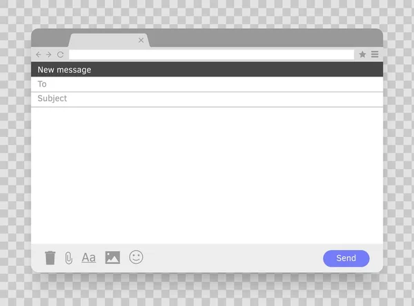 Janela em branco mensagem de e-mail. E-mail vazio. Mail modelo simular. Navegador de janelas. Página da tela vetorial. — Vetor de Stock