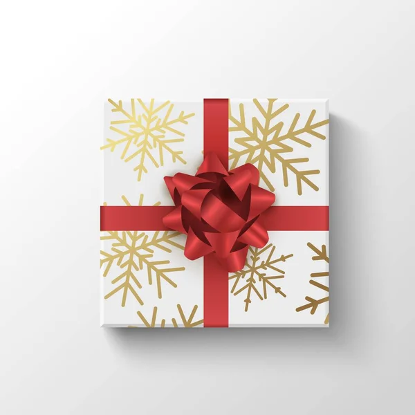 Coffret cadeau vue du dessus. Boîte cadeau réaliste enveloppée avec ruban rouge. Noël concept de vacances ou de vente — Image vectorielle