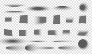 Yumuşak kenarlı gerçekçi yuvarlak gölge. Gri yuvarlak ve oval gölgeler şeffaf arkaplanda izole.