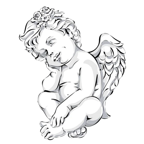 Ange Décoration Mariage Saint Valentin Cupidon Illustration Vectorielle Noir Blanc — Image vectorielle