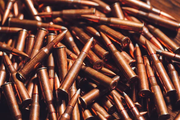 close-up of metal bullets in heap