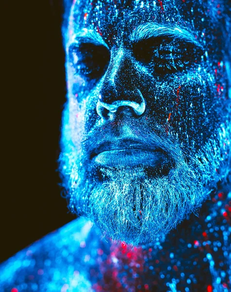 Conceito Retrato Homem Barbudo Homem Pintado Ultravioleta — Fotografia de Stock