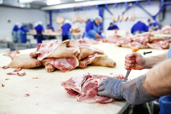 Cutting Meat Slaughterhouse — Stock Photo, Image