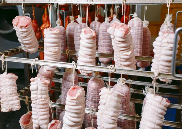 Smoked Ham Oven Sausage Production Factory — Stock Photo, Image