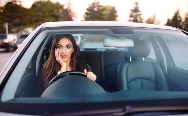 Girl Car Traffic Jam — Stock Photo, Image