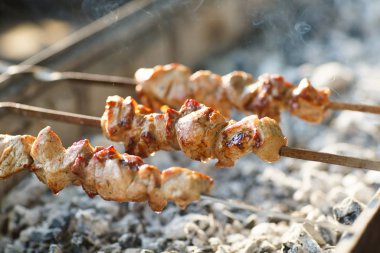 Ateşte et pişirmek. Izgara kömür.