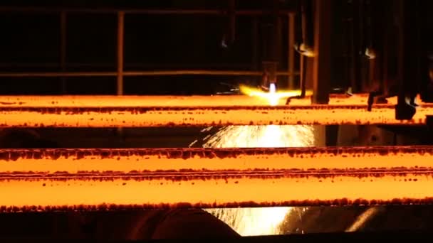 Steel Billets at Torch Cutting. Huge ironworks. — Stock Video