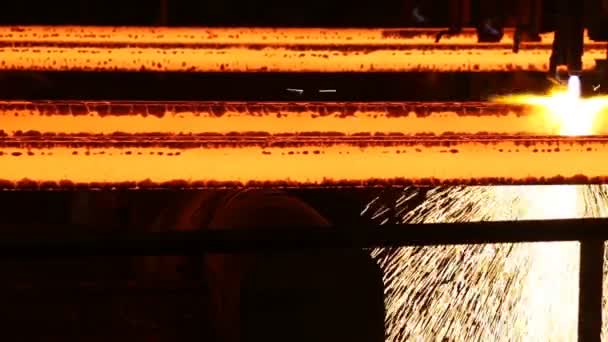 Steel Billets at Torch Cutting. Huge ironworks. — Stock Video