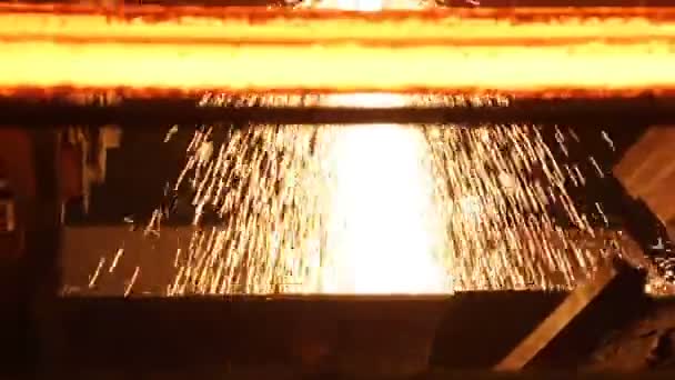 Steel Billets at Torch Cutting. Huge ironworks. — Stock Video