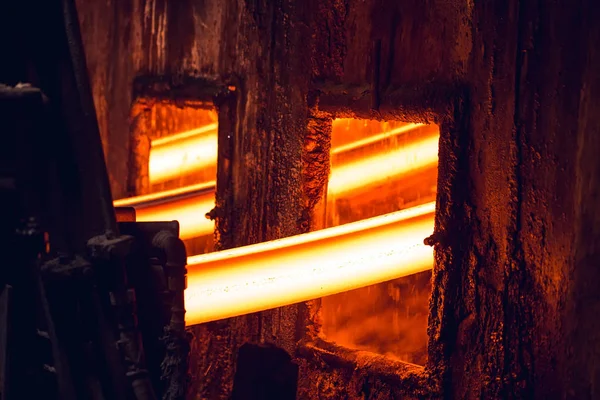 Hot billet bloom continuous casting, also called strand casting. — Stock Photo, Image